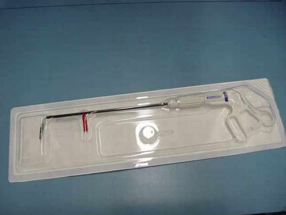 US Surgical USSC 174221 Roticulator Endo Grasp 5mm disposable laparoscopic grasper shown new in original clear plastic sterile tray with articulating shaft and pistol-grip handle visible
