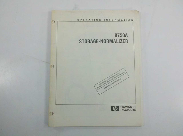 HP 8750A Storage-Normalizer Operating Information Manual front cover — Hewlett-Packard printed manual showing title and HP logo