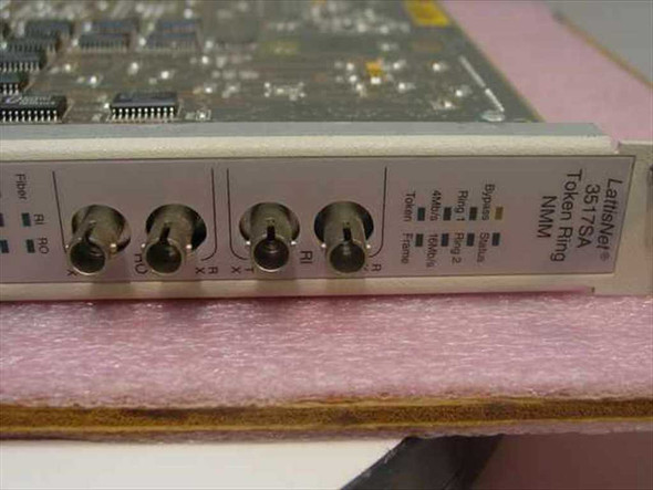 SynOptics LattisNet 3517SA Token Ring NMM front panel – four BNC ports, LED indicators, and panel label showing 4Mbps/16Mbps Token Ring