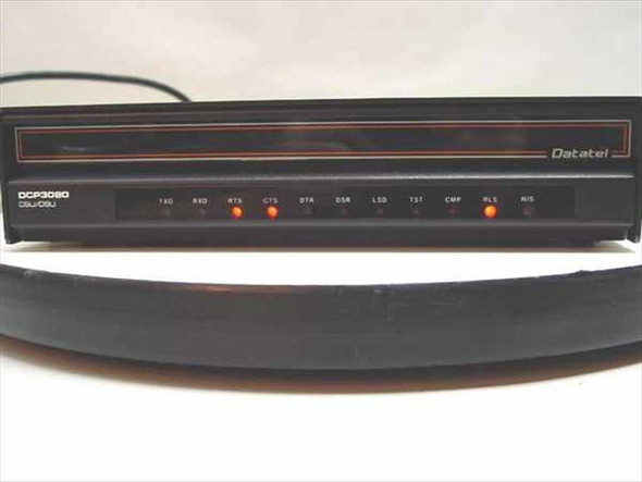 Datatel DCP3080 DSU/CSU – front panel close-up showing model label, Datatel branding, and LED status indicators including TXD, RXD, RTS, CTS, DTR, DSR, LSD, TST, CWP, RLS, and AIS