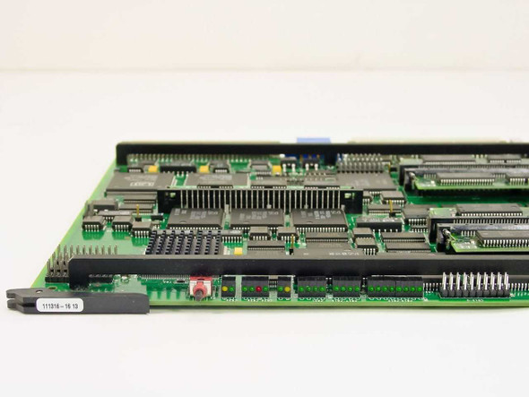 Wellfleet 111316-16 BNC 73000 Circuit Board – angled side view showing part label '111316-16 13' on card edge bracket, red and green LEDs, and edge connector pins