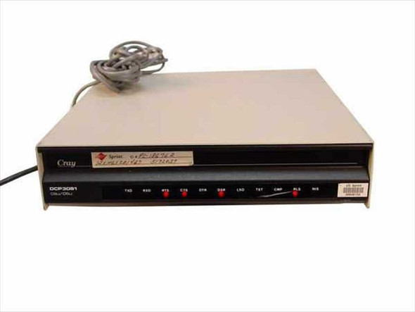 Datatel DCP3081 CSU/DSU front panel view showing Cray branding, DCP3081 model label, and LED status indicators including TXD, RXD, RTS, CTS, DTR, DSR, LSD, TST, CWF, RLS, and BIS