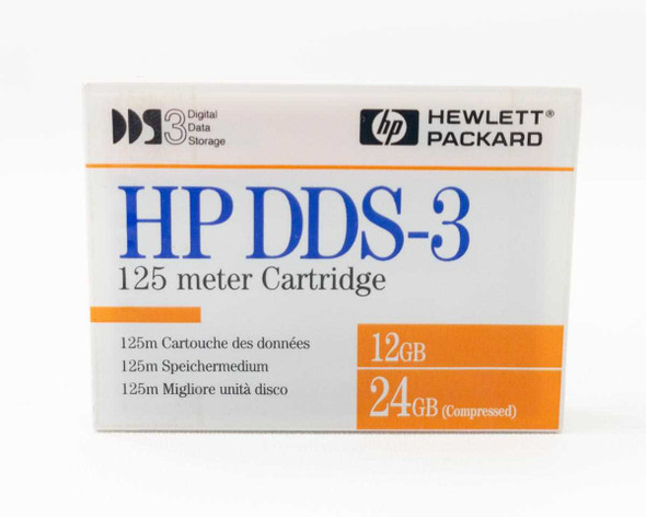 HP DDS-3 125 Meter Cartridge C5708A box front panel showing Hewlett Packard logo and capacity labels