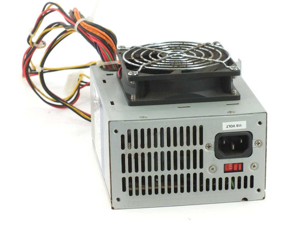 Gateway 6500125 Power Tronics WK-6200DL3N 200W ATX power supply — rear view showing IEC power inlet, 115V selector switch, and cooling fan