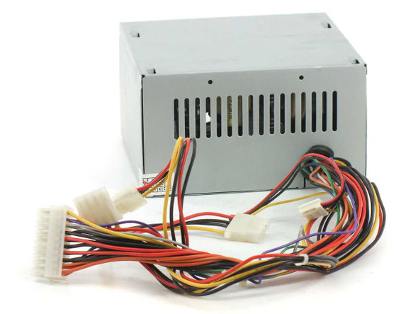 ATNG AT-300 300W ATX power supply side and top view showing vented housing with 20-pin ATX and Molex peripheral harnesses