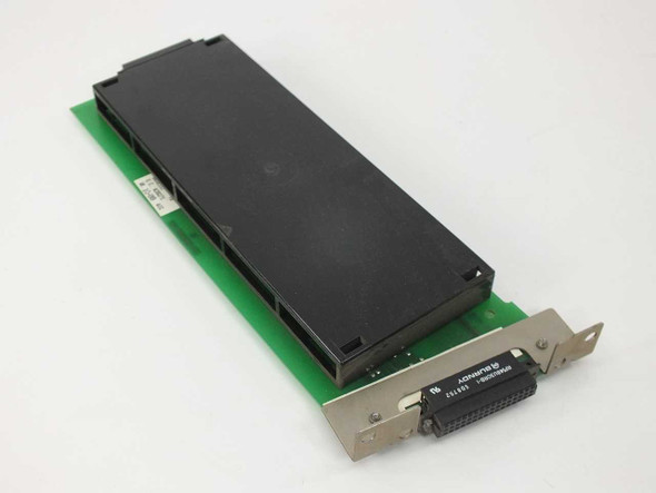 IBM 66X2555 Operator Panel Adapter Card – angled front view showing green PCB, black module, and Burndy 48-pin connector on bracket