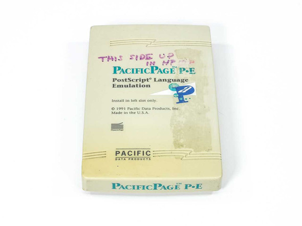 Pacific Data Products PacificPage PE PostScript Language Emulation Cartridge 021840 – top label view showing brand name, product name, and 1991 copyright