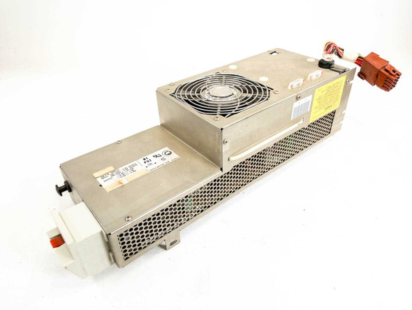 IBM 90X9107 225W Power Supply – right-side three-quarter view showing fan, vents, and orange output connector