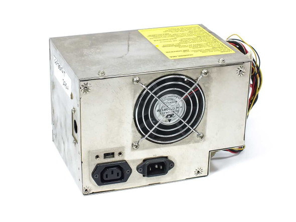 Dynova COP8802T 275W AT power supply — rear view showing dual IEC AC connectors and exhaust fan
