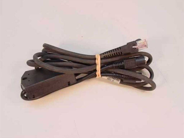 Symbol LT 1880 adapter cable 25-11940-01 coiled overhead view showing full 7ft length with rubber band
