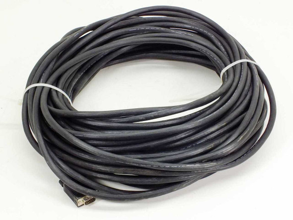 100-foot black VGA cable coiled overhead view showing full length of cable