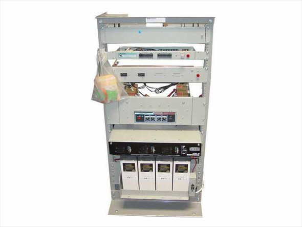 C&D Technologies AGM25L-1 48V Power Plant full front view showing CEMF Cell controller, rectifier modules, and four AGM batteries in open frame rack