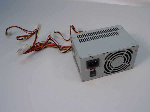 Acer AP4300 Delta DPS-145PB-82 145W ATX power supply – three-quarter front view showing output cables, IEC inlet, power switch, and cooling fan