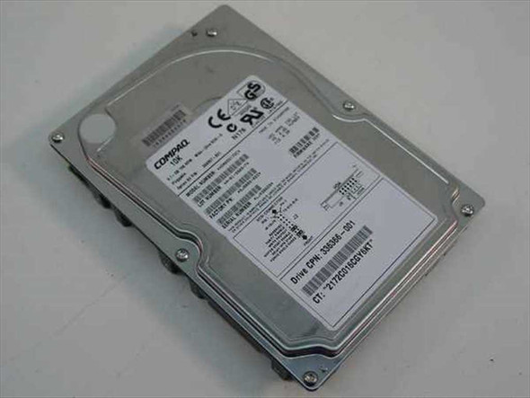 Compaq 336366-001 9.1GB Wide Ultra 3 SCSI hard drive – top label view showing CPN and CT number