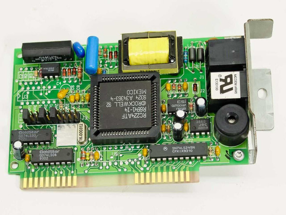 Compaq 141607-001 Prolinea 9600 Data/Fax Modem ISA card – top view showing Rockwell RC224ATF main chipset and transformer