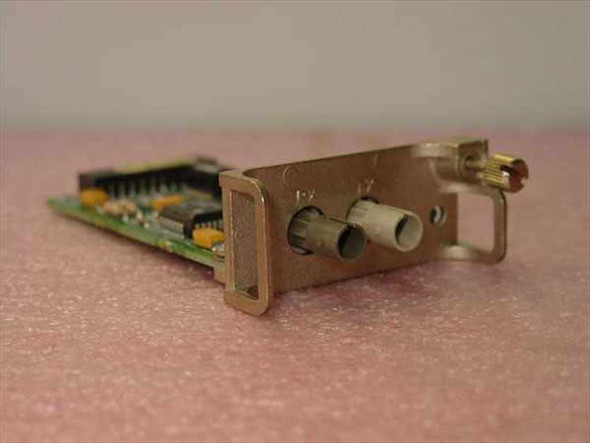 Cabletron EPIM-F1/F2 Fiber Optic Ethernet Module 90000473-05 — angled side view showing PCB and ST fiber port faceplate