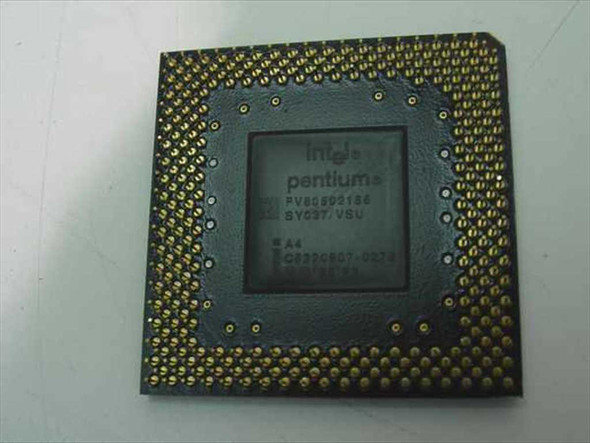 Intel Pentium 166MHz FV80502166 SY037 CPU – underside showing printed markings and PGA pin array