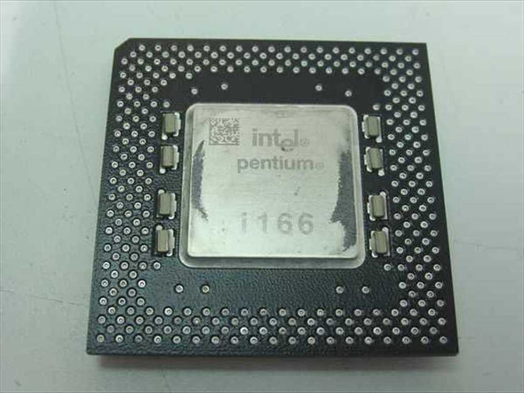 Intel Pentium 166MHz SY037 CPU – top view showing Intel Pentium i166 heat spreader label