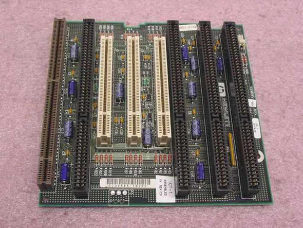 HP D5063-8740 Vectra VL riser card top view showing 4 ISA and 3 PCI expansion slots and PCB components