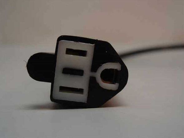 NEMA 5-15R female connector end of power adapter cable — front face view showing 3-prong outlet receptacle