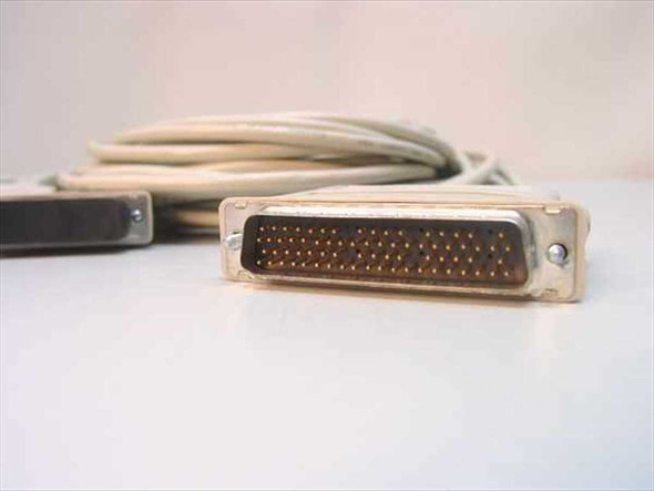 Close-up of the DB78 male 78-pin D-Sub connector on the single end of the aggregator cable