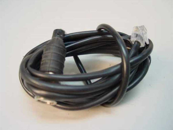 General Cable 3CC 4SH BNC to RJ11 4-wire coaxial telephone cable coiled, showing RJ11 connector end