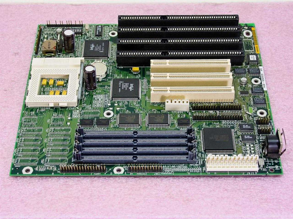 Intel AA635056-004 Socket 5 motherboard — alternate top-down angle showing chipset ICs, ISA slots, and rear I/O area