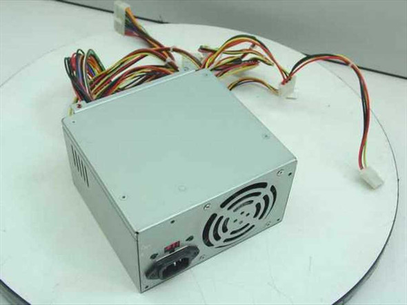 Fortron Source FS200S60GP 235W ATX power supply – three-quarter front view showing fan, power switch, and cable harness