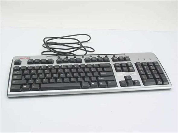 Compaq KB-0133 PS/2 Internet Keyboard 271122-001 – full top view showing silver and black key layout with PS/2 cable