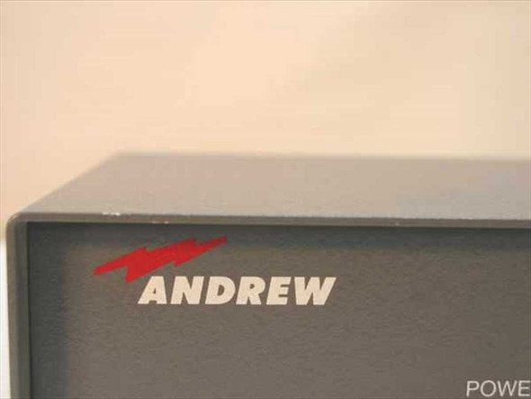 Andrew logo close-up on top of the Andrew 8222 Fiber Optic Converter chassis