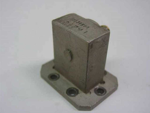 WR75 SMA waveguide adapter AD-75-3MM — side view showing machined metal body with hand-written model markings