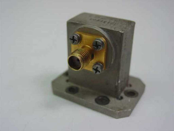 WR75 to SMA waveguide transition AD-75-3MM — front view showing gold SMA female connector and four mounting screws