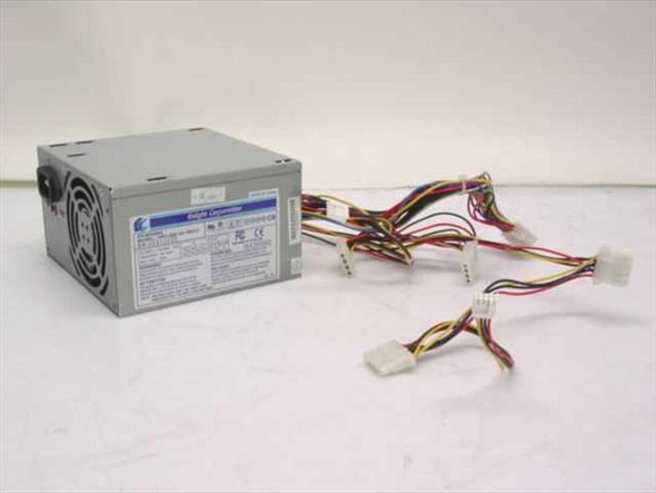 Enlight Corporation HPC-250-101 250W ATX power supply front and side view with attached power harness and Molex connectors spread out