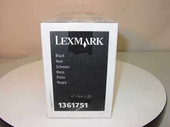 Lexmark 1361751 toner cartridge box — side panel showing Black / Noir / Schwarz color labeling and part number