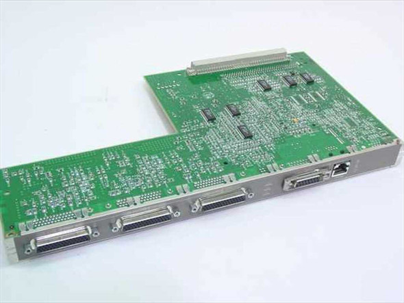 Bay Networks 113036 Neptune E/T3S PDB Board REV F – reverse angle showing top of PCB with edge connector, ICs, and port bracket with DB25 and RJ45 connectors