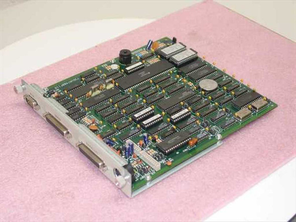 Relisys TR175 II Terminal Control Board 736VA7400F – top view of PCB showing ICs, DIP chips, and bracket with DB25 and DB9 connectors