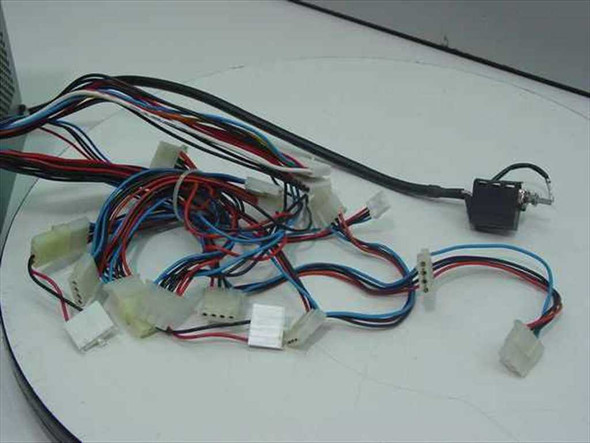 Delta Electronics DPS-350EB power supply – full wire harness laid out showing Molex, Berg, and proprietary connector assortment