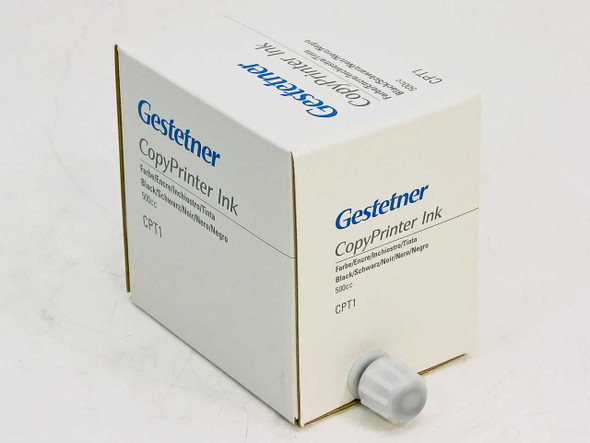 Gestetner CPT1 CopyPrinter Ink Black 500cc box — front and side view showing model label and ink port