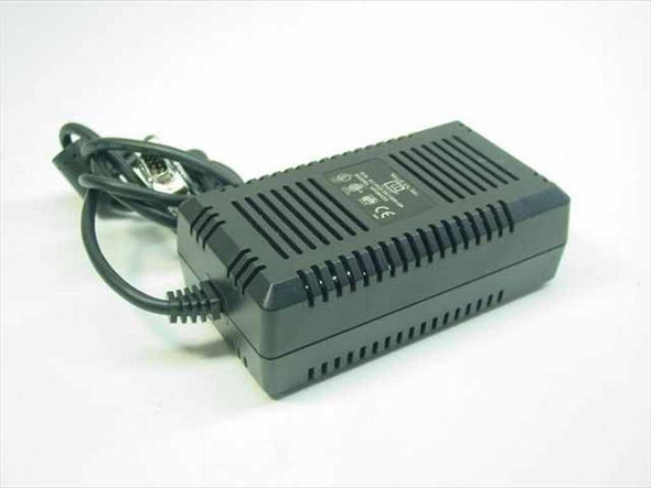 MaxiLAN UP30433 2-557300-00 scanner power supply – right side three-quarter view showing ventilation ribs and certification labels on top