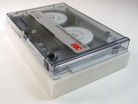3M DC 600A Data Cartridge Tape DC600A — angled top view showing 3M label and clear shell with foam tray