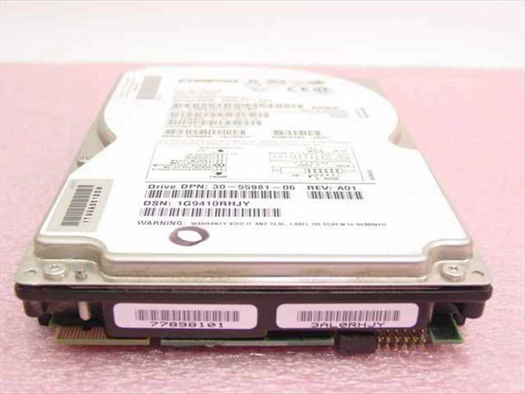 Compaq 349534-001 SCSI hard drive – top label view showing Drive DPN 30-55981-06 Rev A01 and DSN barcode