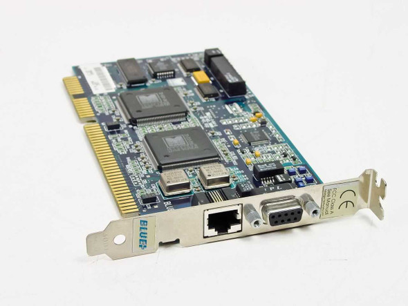 Madge Blue+ 16/4 ISA Token Ring Network Card 152-330-01 — front view showing RJ-45 and DB9 bracket ports and main PCB