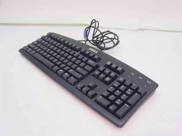 Dell RT7D20 PS/2 104-key wired keyboard, black QWERTY layout – top view showing full key deck and Dell logo badge