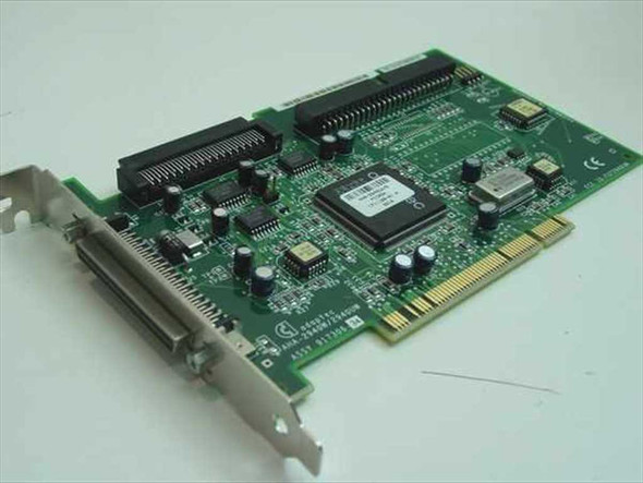 Adaptec AHA-2940UW/B Ultra Wide SCSI PCI controller card – full board angled view showing 68-pin and 50-pin internal connectors and external 68-pin port