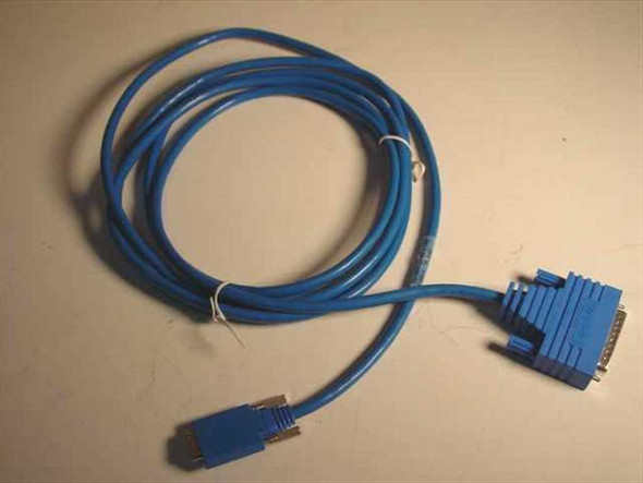 Cisco CAB-SS-232MT= RS-232 DTE Smart Serial cable coiled, showing full 10-foot blue cable with DB-25 and Smart Serial connectors