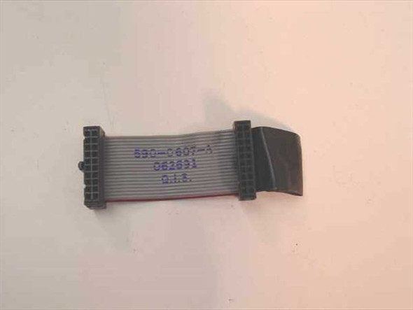 Apple 590-05607-A 20-pin floppy drive ribbon cable showing part number 590-05607-A and date code 062693 printed on cable body
