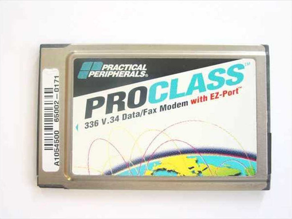 Practical Peripherals ProClass PC336T2-EZ 336 V.34 PCMCIA modem – front label view showing ProClass branding and EZ-Port designation