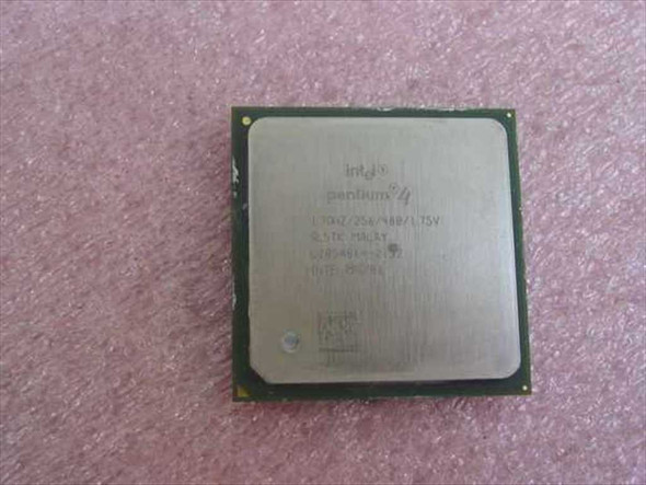Intel Pentium 4 SL5TK 1.7GHz Socket 478 CPU — top view showing processor markings 1.7GHz/256/400/1.75V and Intel Pentium 4 logo