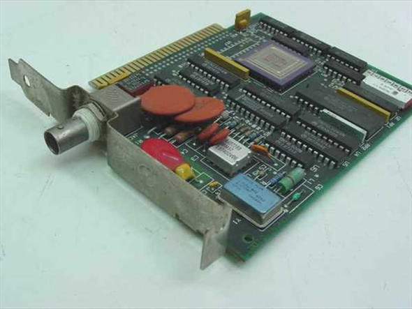 IBM 56X4927 3270 Coax ISA 8-bit network adapter card – angled front view showing BNC coax connector on bracket and main PCB components