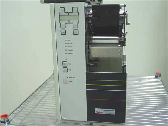 Zebra Z90GM label printer – front panel view with media compartment open showing print mechanism and indicator lights